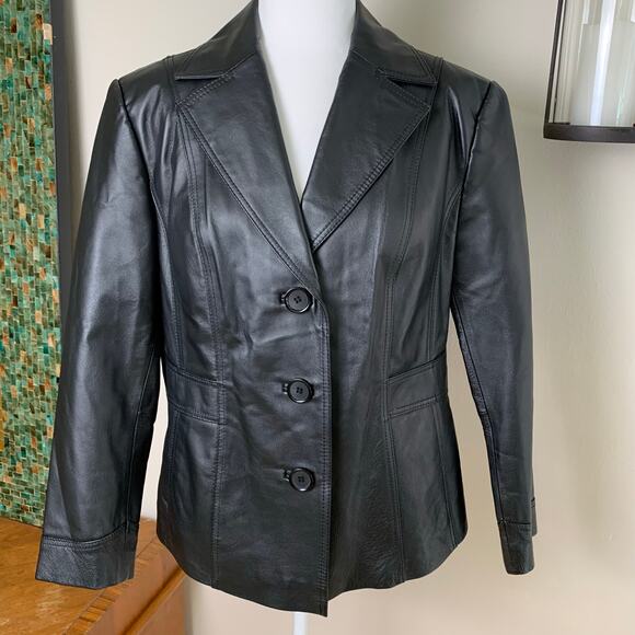 Vintage East 5th Petite Size PXL Women's Leather Jacket Black Button Front - Picture 5 of 10
